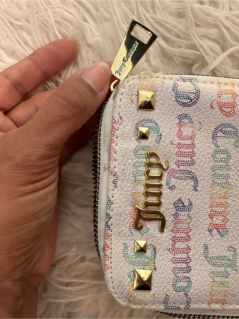 Juicy Couture White Crossbody with Rainbow Logo Print